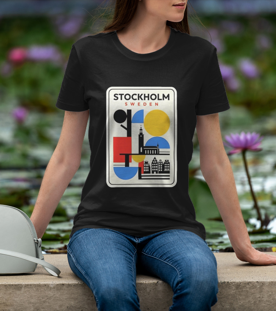 Stockholm Sweden Geometric Cityscape Travel Iconic Urban Landmark Building T-Shirt