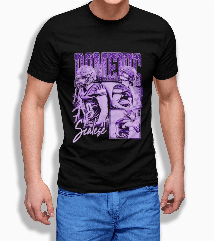 Domenic Scalese Number 9 Football Player Purple Sports Collage T-Shirt