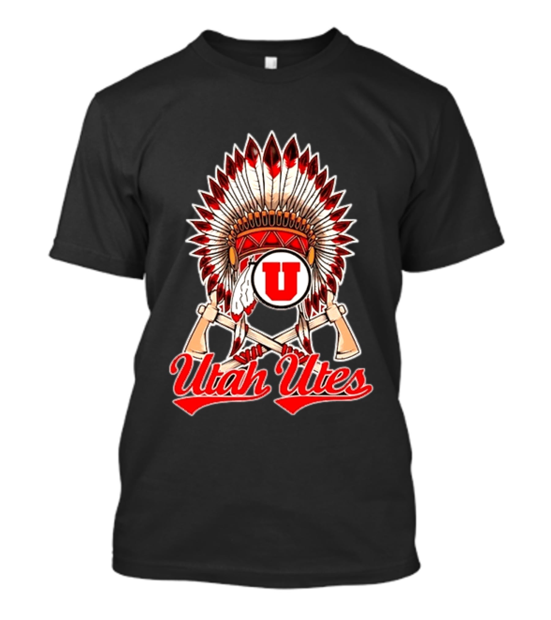 Utah Utes Headdress And Tomahawks Logo With Red And White U T-Shirt