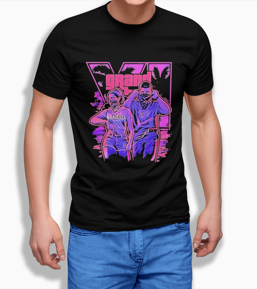 Grand Baddie Couple Neon Vibes Streetwear T-Shirt