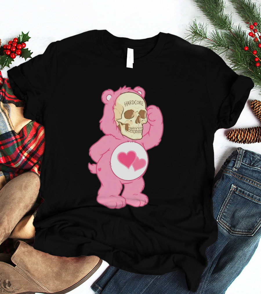 Hardcore Pink Bear Skull Goth Aesthetic With Hearts T-Shirt