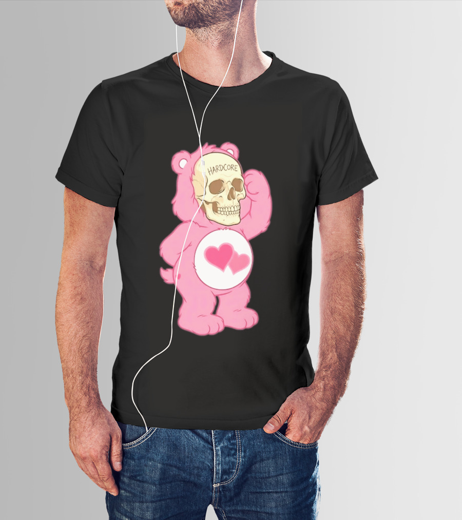 Hardcore Pink Bear Skull Goth Aesthetic With Hearts T-Shirt