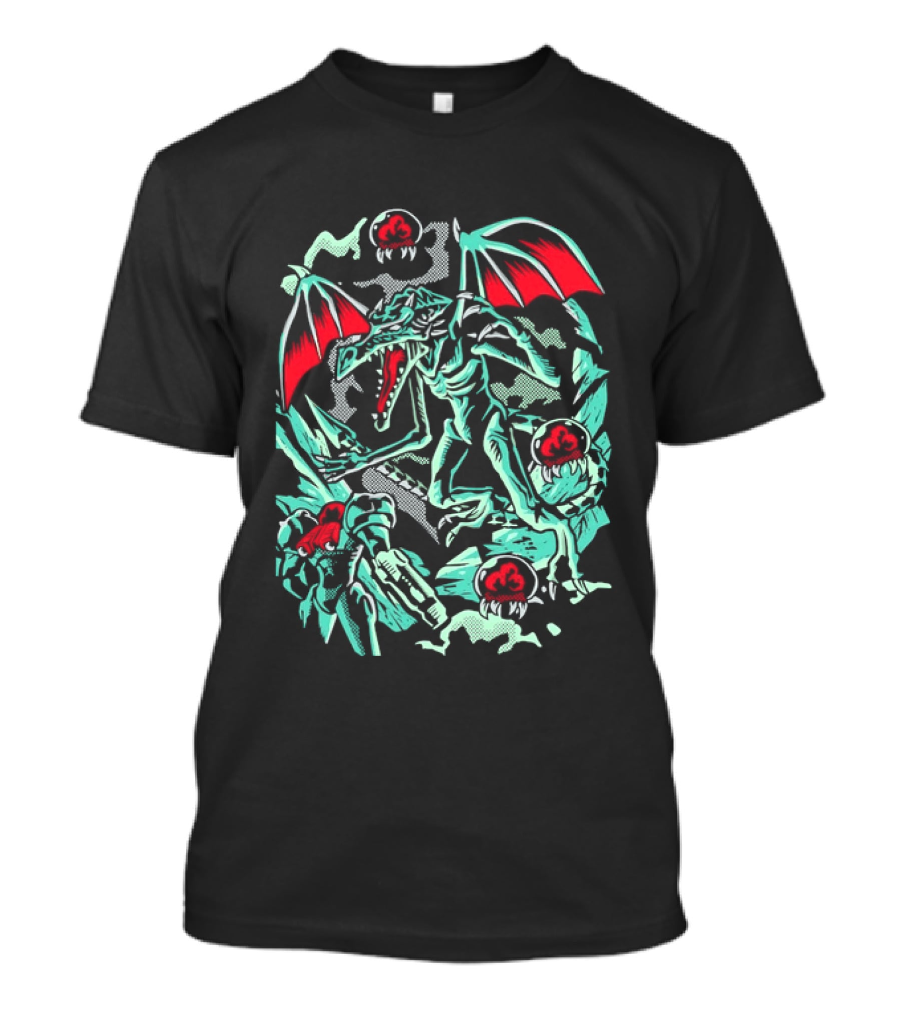 Ridley And Samus Aran Metroid Halftone Action Scene T-Shirt
