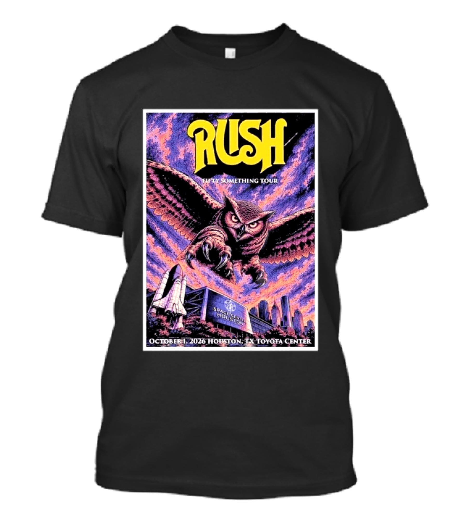 Rush Fifty Something Tour October 1 2026 Houston TX Toyota Center Owl T-Shirt