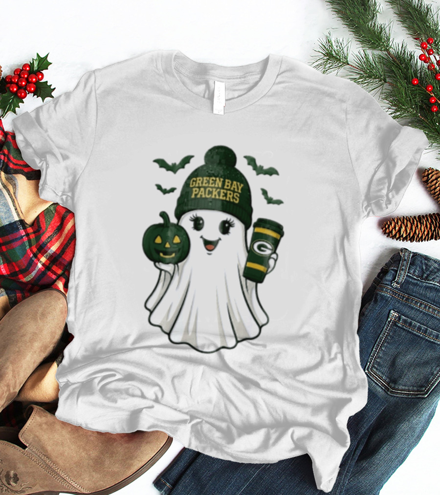 Green Bay Packers Ghost Beanie With Pumpkin And Tumbler T-Shirt