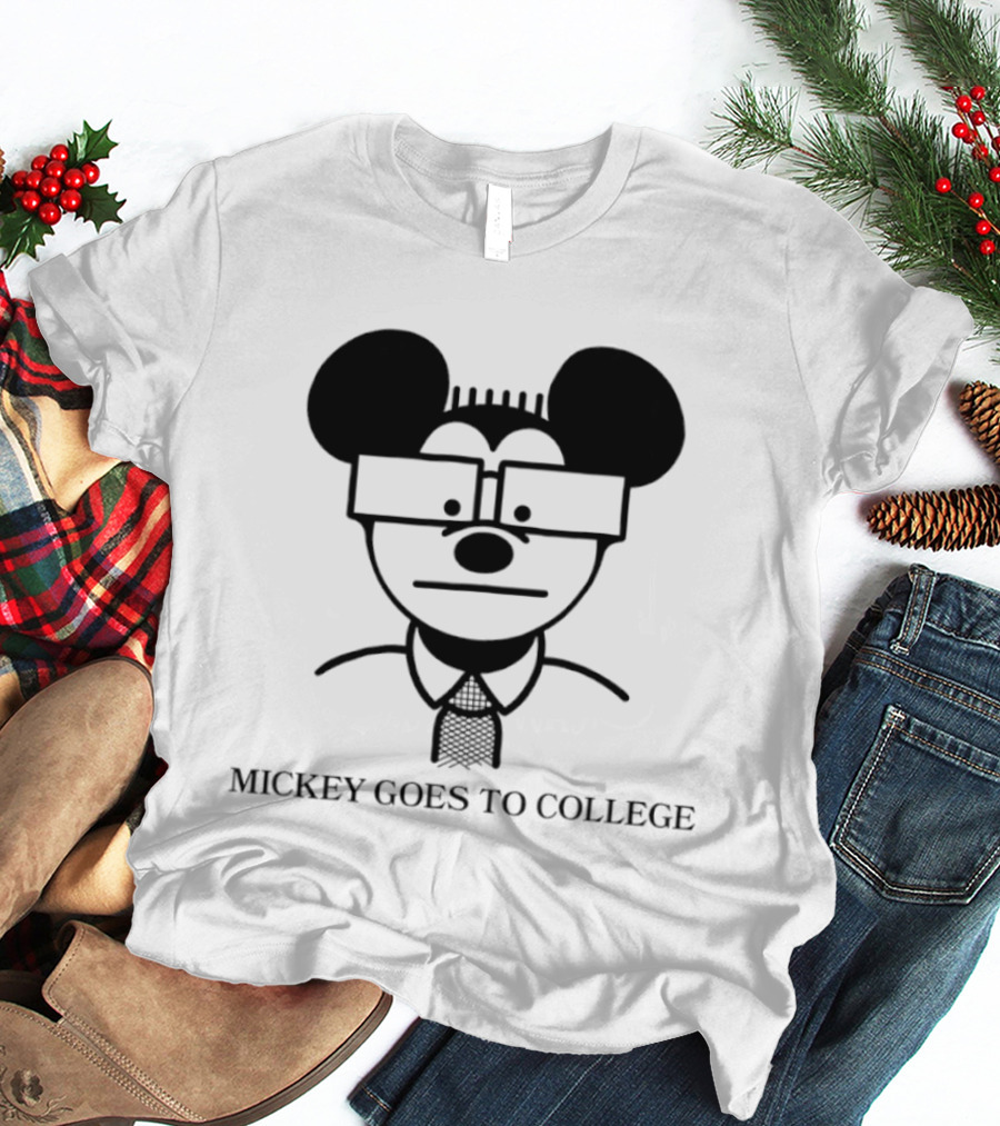 Mickey Goes To College Disney Retro Nerd Glasses T-Shirt