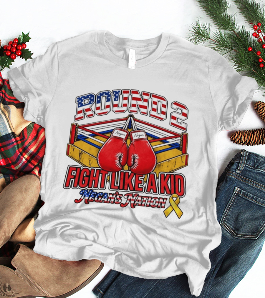 Round 2 Fight Like A Kid Negan's Nation Boxing Gloves Yellow Ribbon T-Shirt