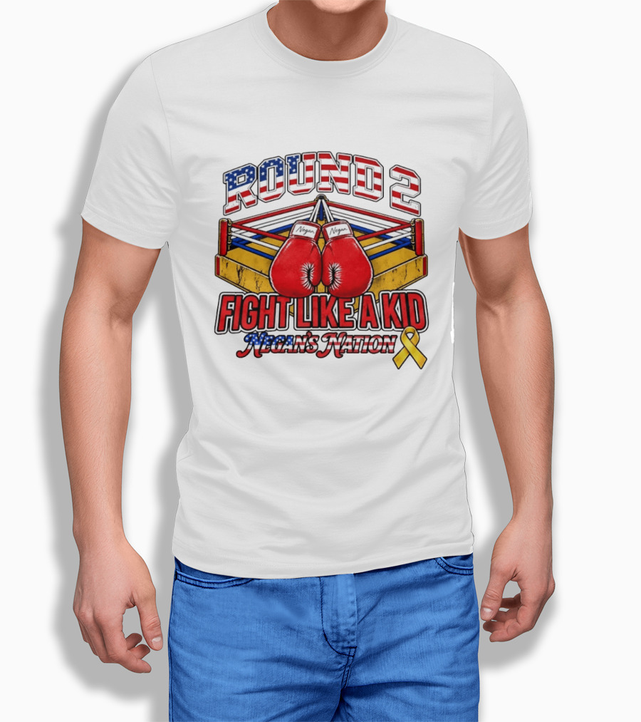 Round 2 Fight Like A Kid Negan's Nation Boxing Gloves Yellow Ribbon T-Shirt
