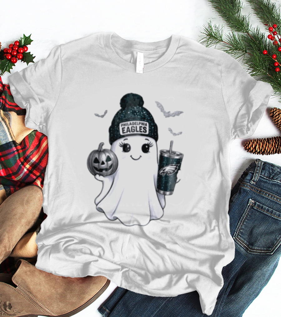Philadelphia Eagles Beanie Ghost With Pumpkin And Bats T-Shirt