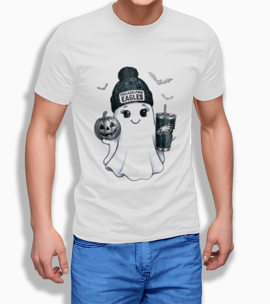 Philadelphia Eagles Beanie Ghost With Pumpkin And Bats T-Shirt
