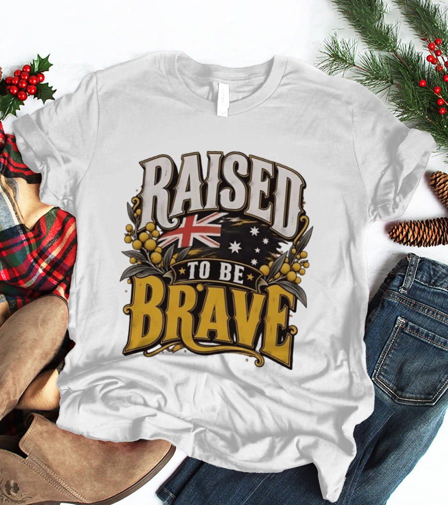 Raised To Be Brave Australian Flag With National Pride And Floral T-Shirt