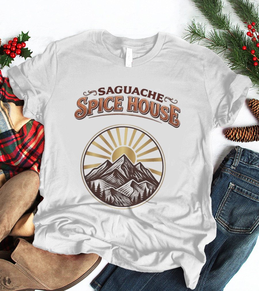 Saguache Spice House Mountain Sunburst Design Colorado T-Shirt