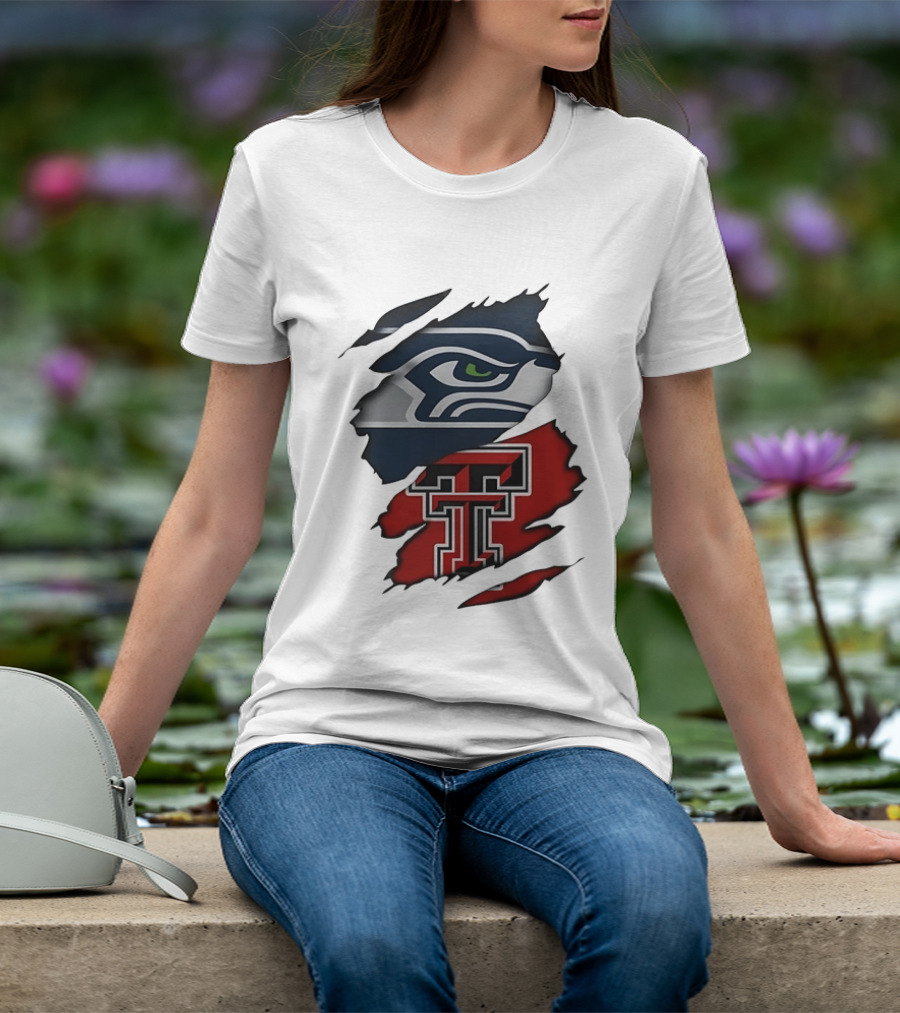 Seattle Seahawks Texas Tech Red Raiders Ripped T-Shirt