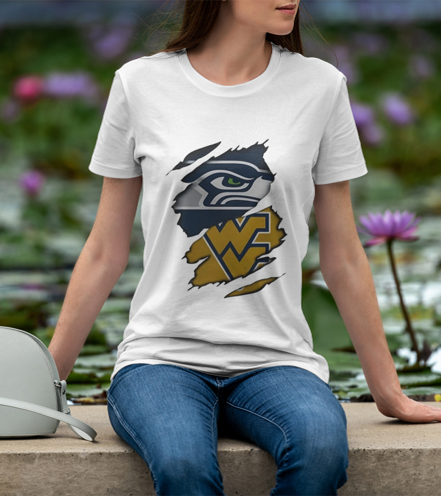 Seattle Seahawks West Virginia Mountaineers Ripped Image Combination T-Shirt