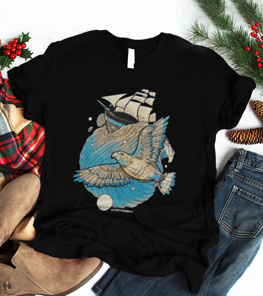 Scale The Summit Eagle Flying Over Sailing Ship Ocean Adventure T-Shirt
