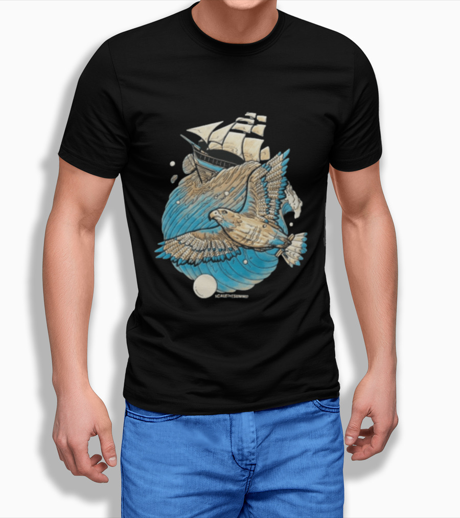 Scale The Summit Eagle Flying Over Sailing Ship Ocean Adventure T-Shirt