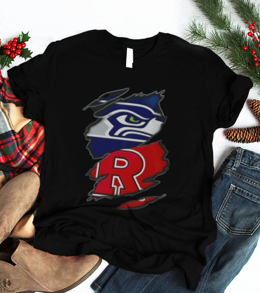 Seattle Seahawks Ripped Fabric Reveal With Rutgers Scarlet Knights T-Shirt