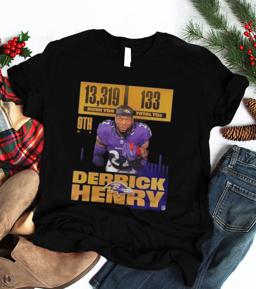 Derrick Henry Baltimore Ravens 13319 Rush Yards 133 Touchdowns 9th Ranked T-Shirt