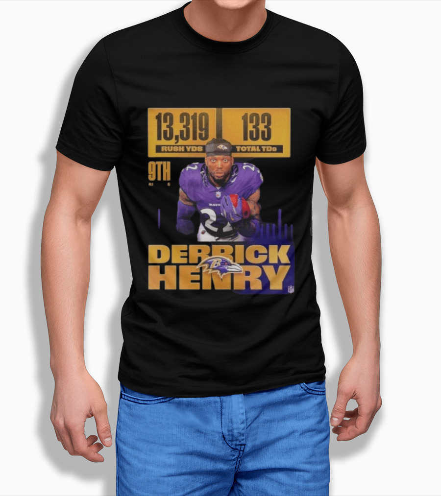 Derrick Henry Baltimore Ravens 13319 Rush Yards 133 Touchdowns 9th Ranked T-Shirt