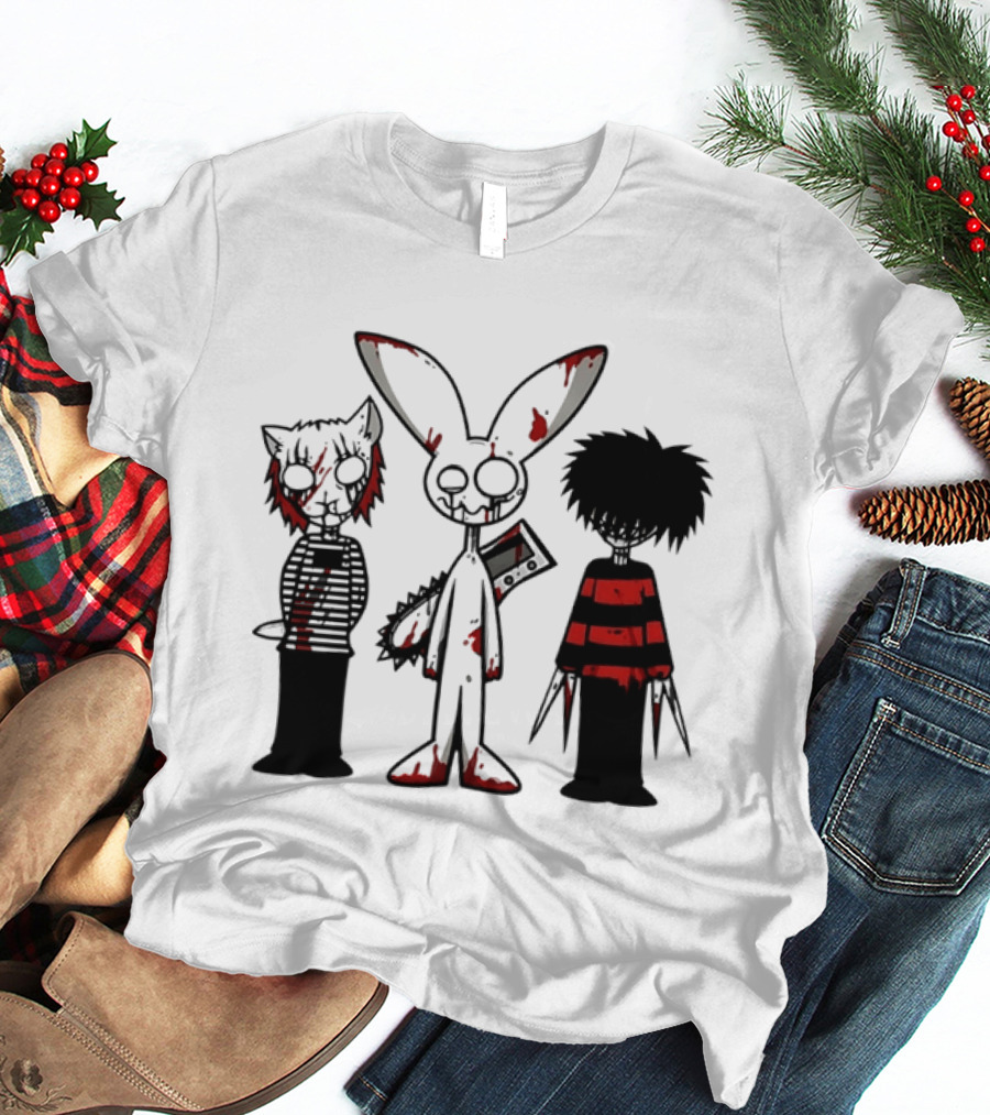 Bloody Max And Friends Horror Icons With Chainsaw And Knives T-Shirt