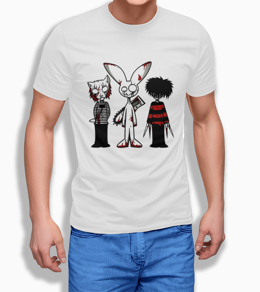 Bloody Max And Friends Horror Icons With Chainsaw And Knives T-Shirt