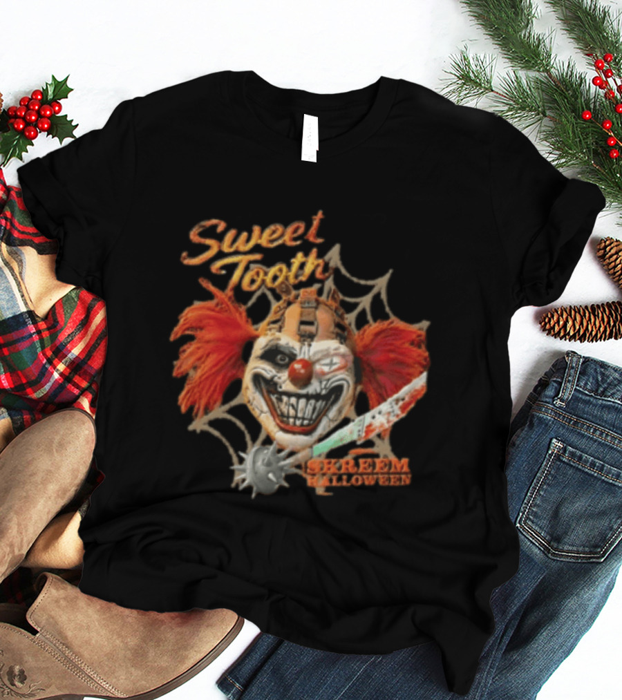 Sweet Tooth Skreem Halloween Evil Clown Mask Red Hair T-Shirt