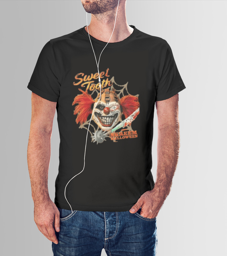 Sweet Tooth Skreem Halloween Evil Clown Mask Red Hair T-Shirt
