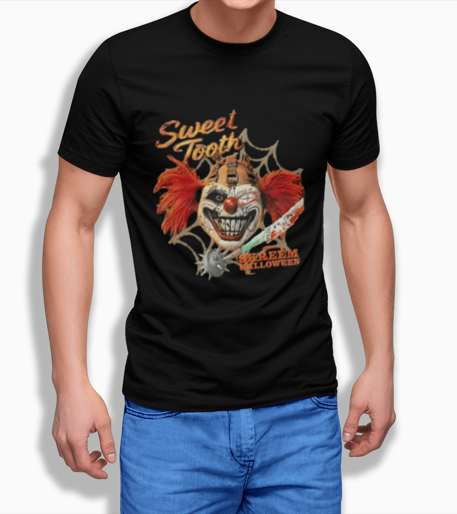 Sweet Tooth Skreem Halloween Evil Clown Mask Red Hair T-Shirt