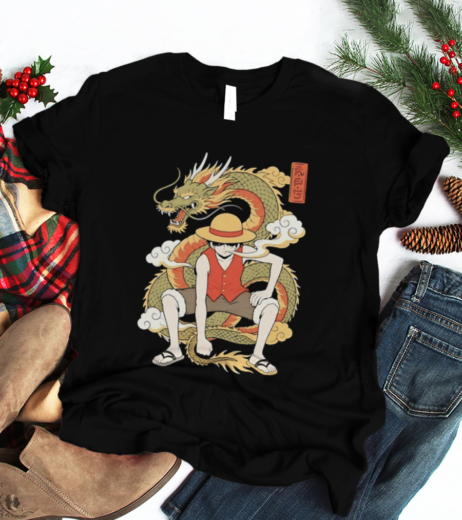 Monkey D Luffy With Dragon And Kanji One Piece Anime T-Shirt