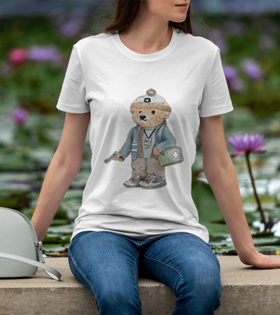 Bryan Bear Toy With Gun And First Aid Kit Beanie T-Shirt