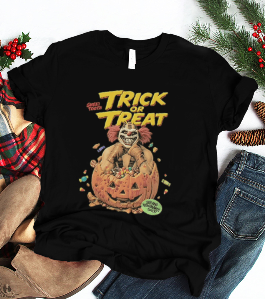 Twisted Metal Sweet Tooth Trick Or Treat Serving Nightmares Daily Pumpkin Candy T-Shirt