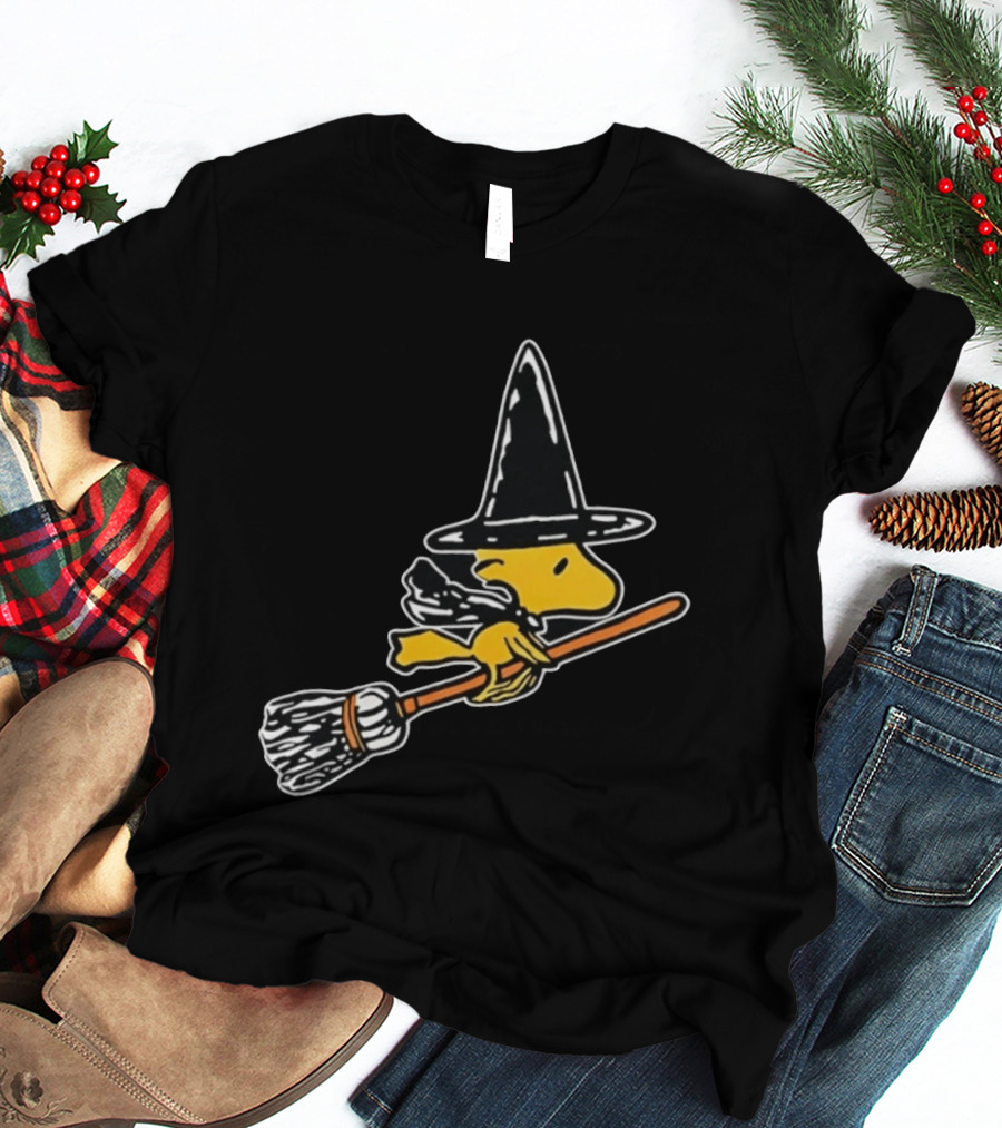 Woodstock Peanuts Halloween Witch Flying On Broomstick T-Shirt