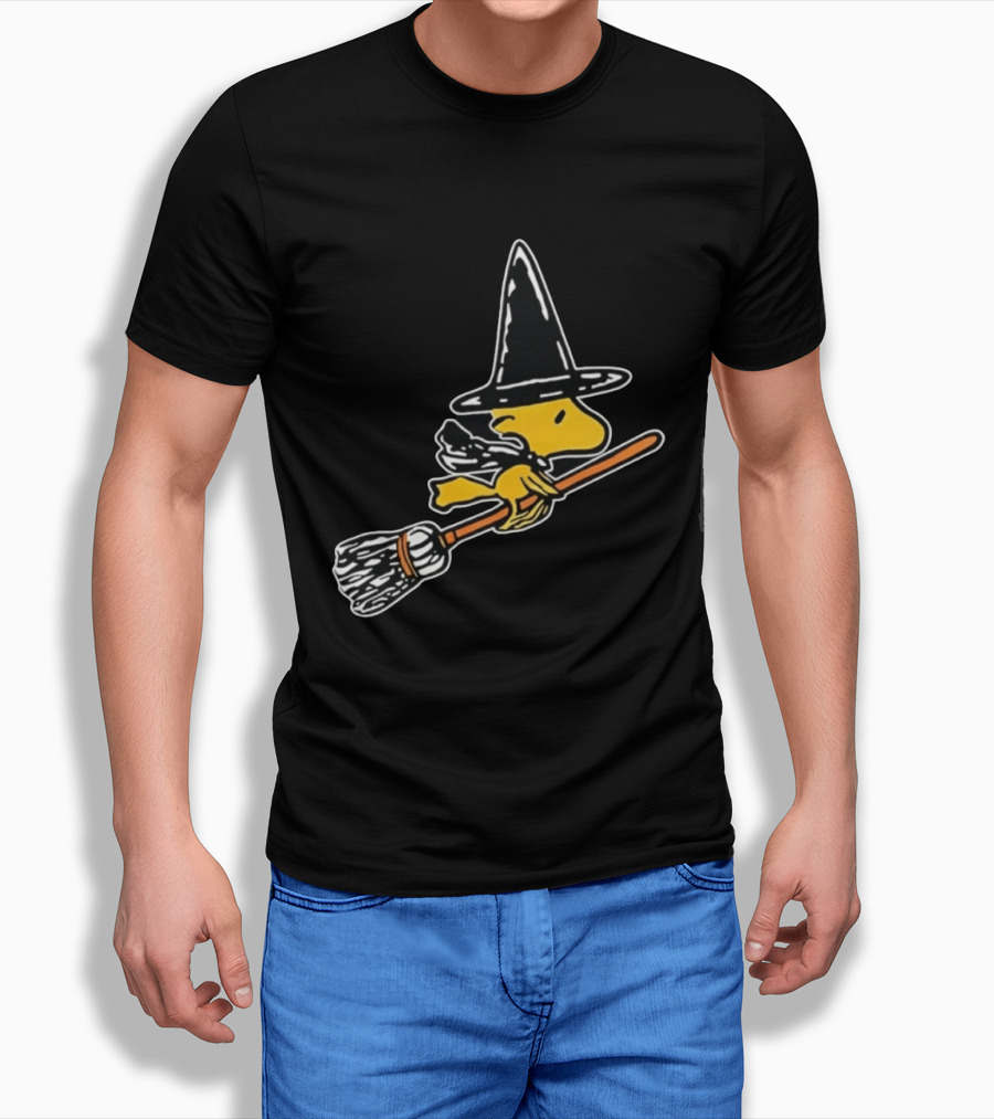 Woodstock Peanuts Halloween Witch Flying On Broomstick T-Shirt