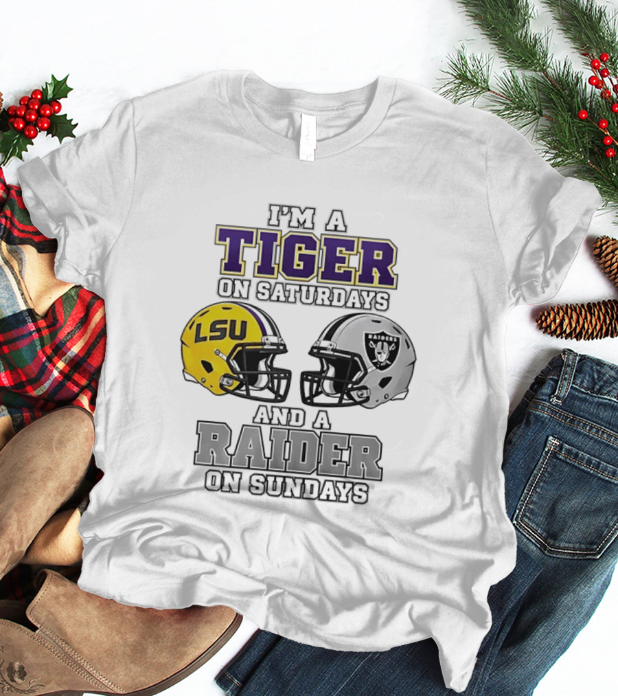 LSU Tiger On Saturdays Raider On Sundays Football Fan Helmets T-Shirt