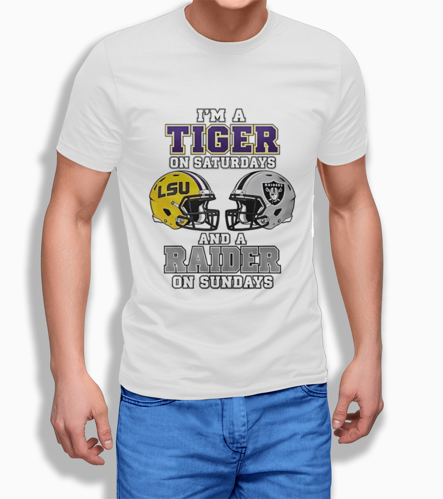LSU Tiger On Saturdays Raider On Sundays Football Fan Helmets T-Shirt