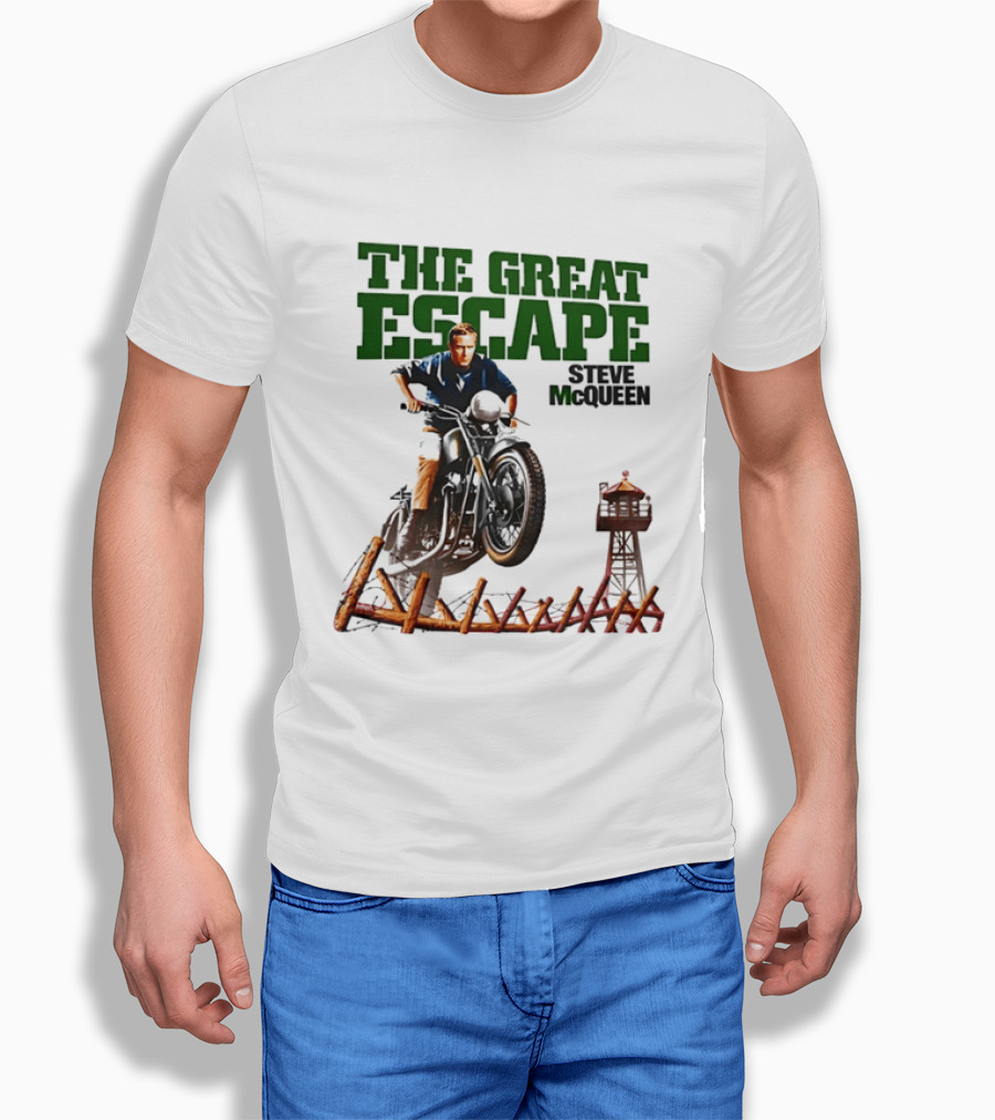 The Great Escape Steve McQueen Motorcycle Jump Classic Movie Scene T-Shirt