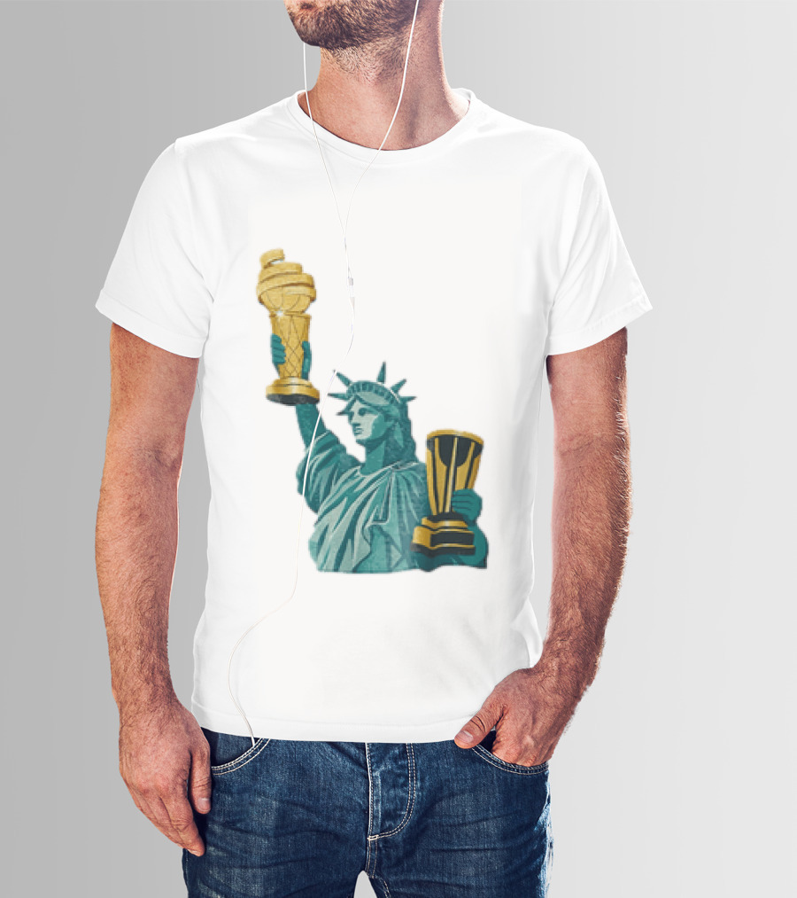 Lady Liberty Holding Dual Championship Trophies Soccer And Basketball T-Shirt