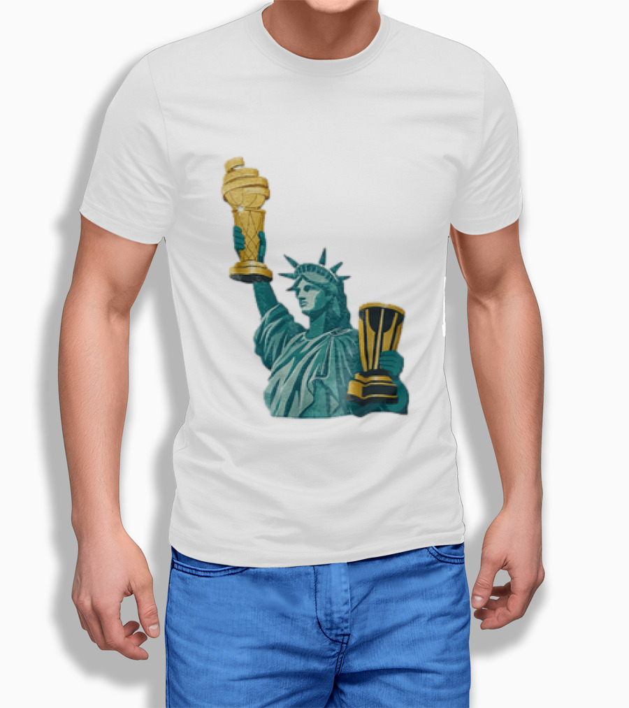 Lady Liberty Holding Dual Championship Trophies Soccer And Basketball T-Shirt