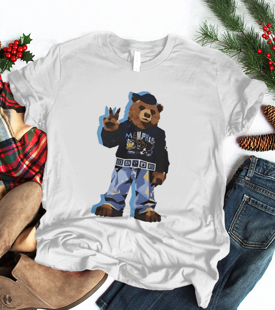 Memphis Grizzlies Bear Peace Sign Retro Style Fashionable Team Spirit T-Shirt