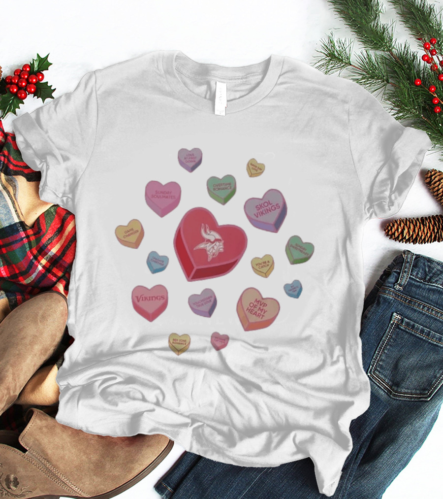 Skol Vikings Valentine Candy Hearts Romance MVP Vikings 2023 Champs T-Shirt