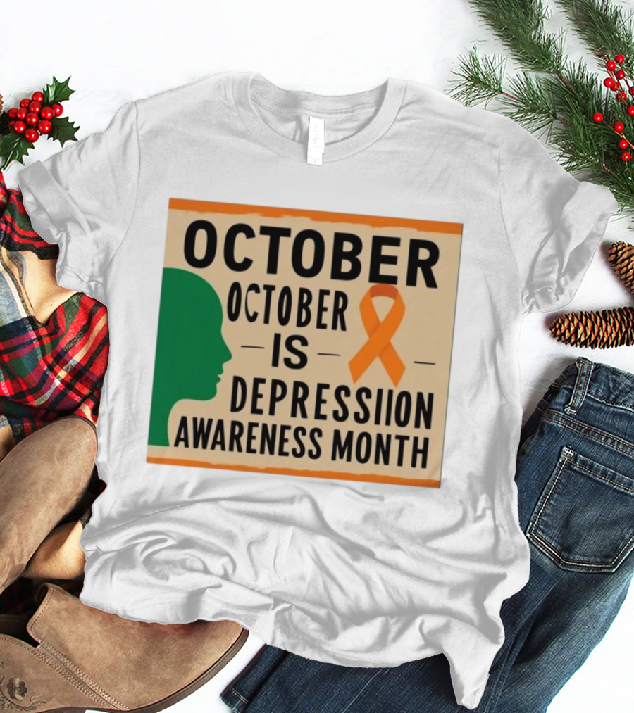 October Depression Awareness Month Orange Ribbon T-Shirt