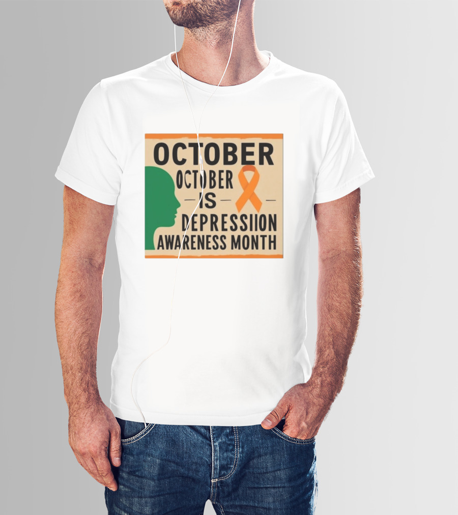 October Depression Awareness Month Orange Ribbon T-Shirt