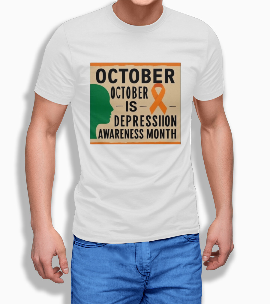 October Depression Awareness Month Orange Ribbon T-Shirt