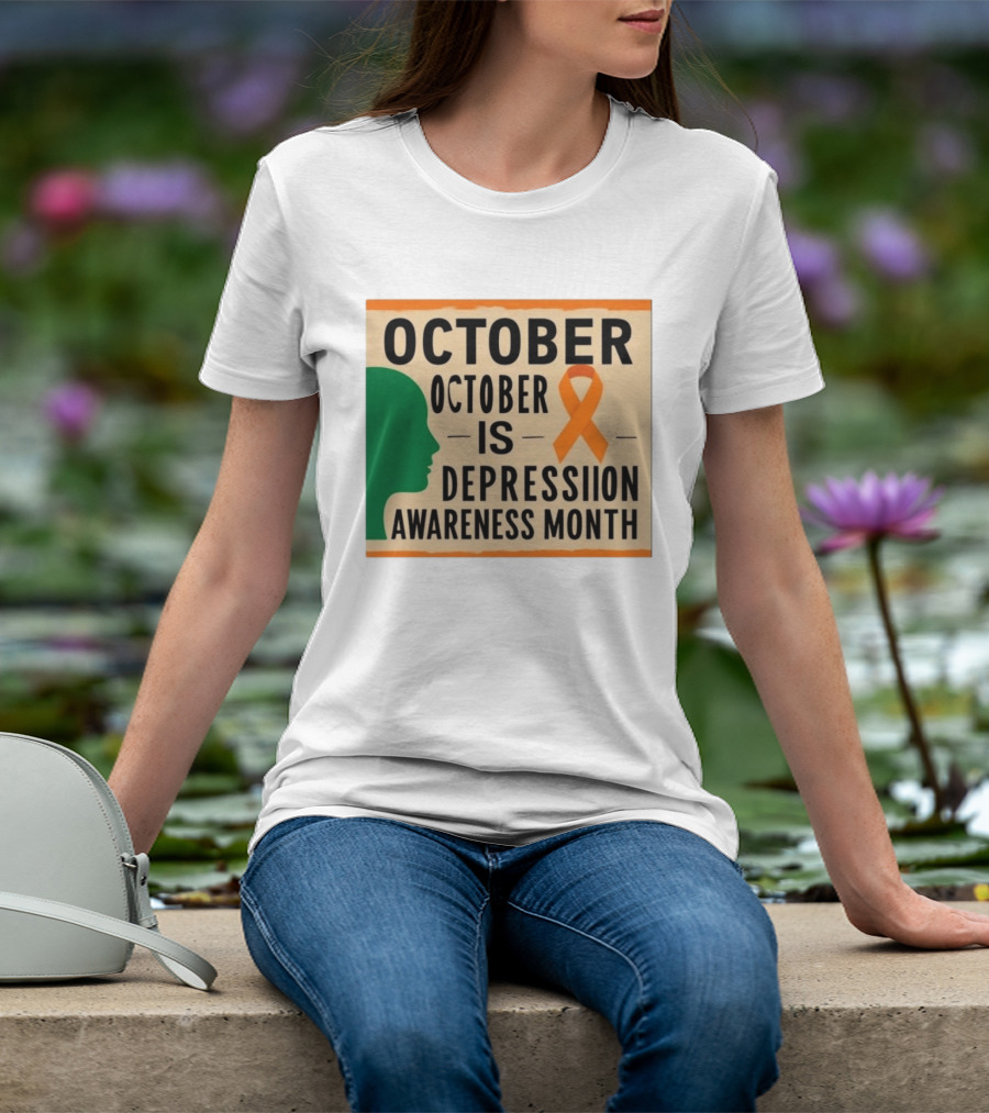 October Depression Awareness Month Orange Ribbon T-Shirt