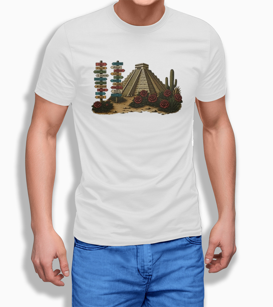 University Of Arizona Latin American Countries Signpost Pyramid Roses Cacti Chile Argentina Mexico T-Shirt