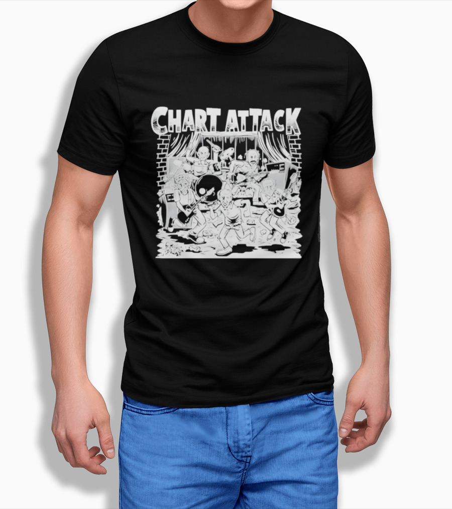 Chart Attack Band Cartoon Musicians Concert Performance T-Shirt