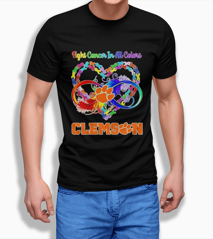 Clemson Fight Cancer In All Colors Infinity Heart Ribbon T-Shirt