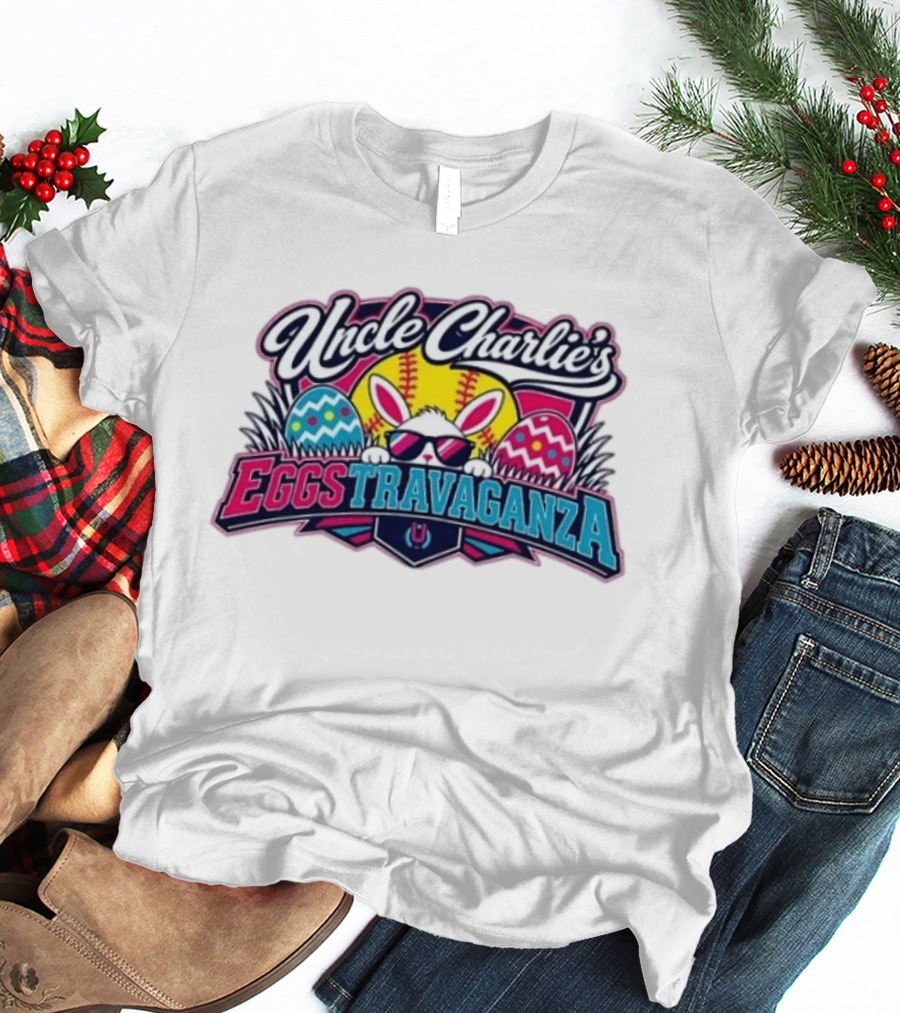Uncle Charlie's Eggstravaganza Softball Easter Bunny Sunglasses T-Shirt