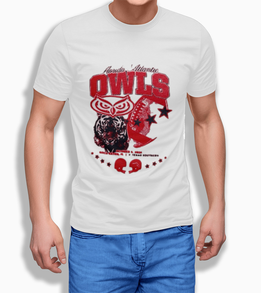 Florida Atlantic Owls Boca Raton Texas Southern 2026 Football Tiger Art Stars Red T-Shirt