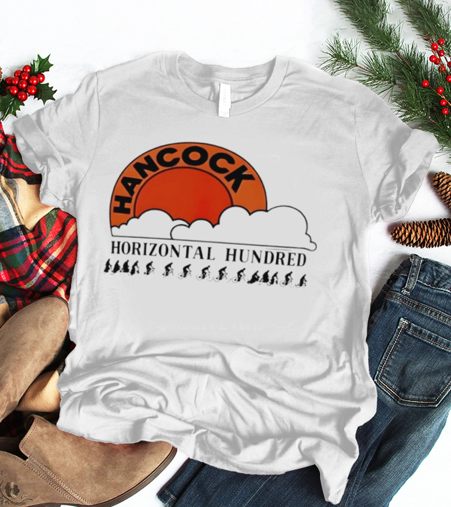 Hancock Horizontal Hundred Cycling Event Logo With Orange Sun And Cyclists T-Shirt
